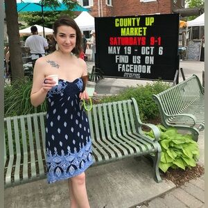 Blue strapless high low summer dress